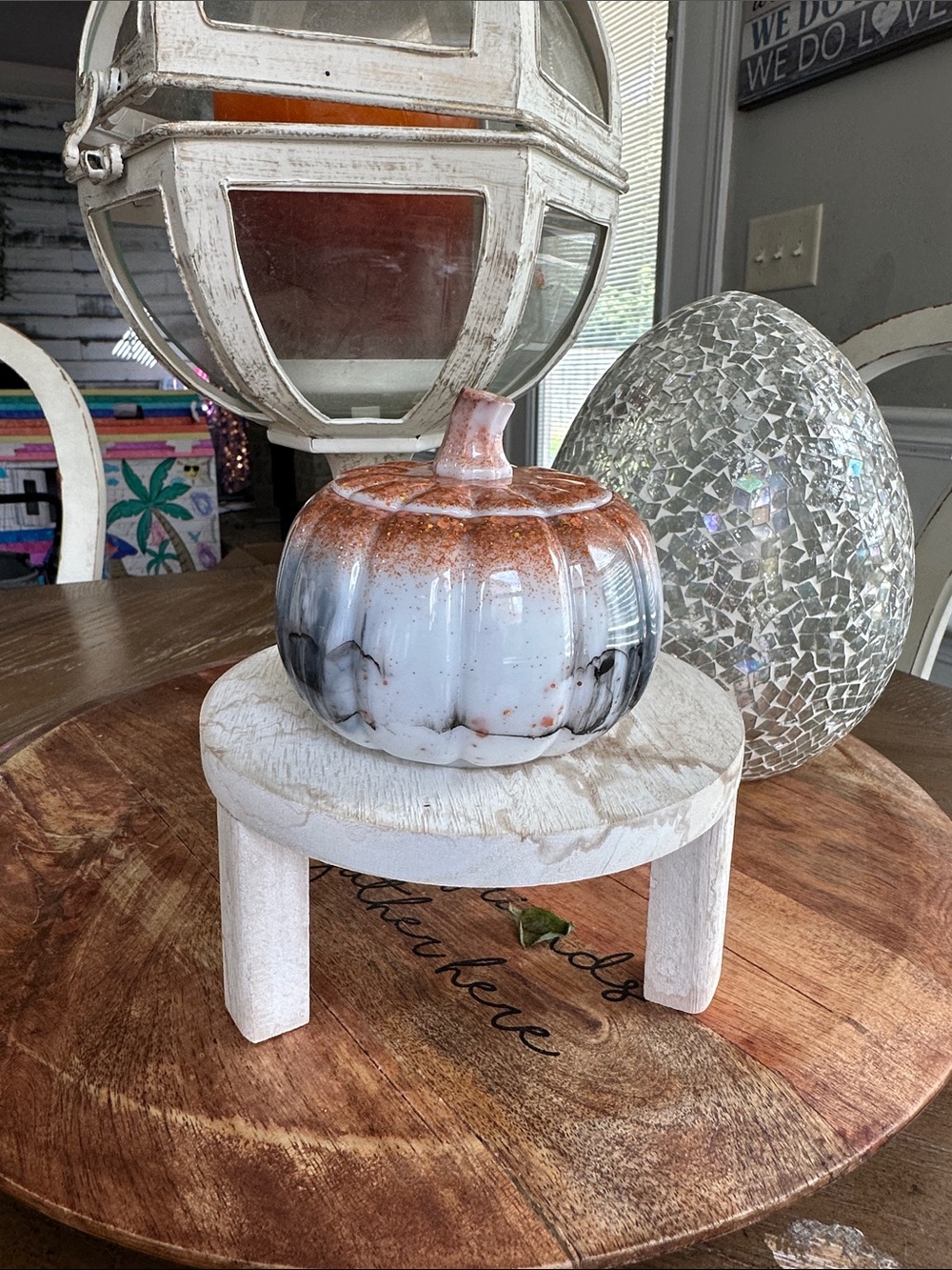 Handmade resin Pumpkin trinket dish - White and Copper Accent